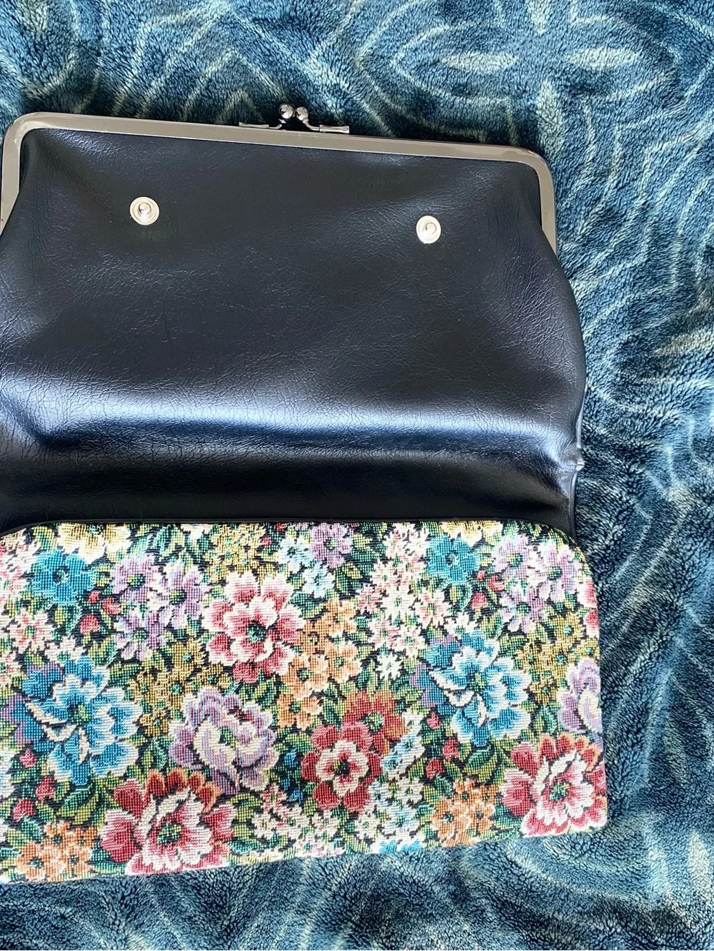 Vintage Floral Needlepoint Clutch in Blue, Pink, Green